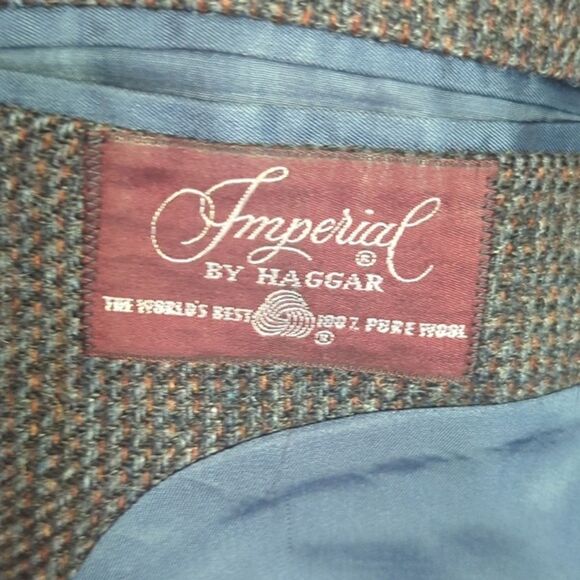 Men's VTG Imperial Haggar Dark Grey Tweed Sports Coat 44" Wool 2 Button Blazer - Picture 9 of 14